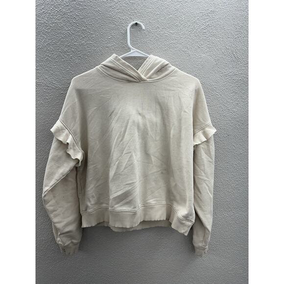 American Eagle Womens Sweatshirt Size Small Tan Hooded Ruffled Long Sleeve - Picture 1 of 11